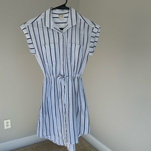 ASOS |  button up dress size XS white with navy blue striping.